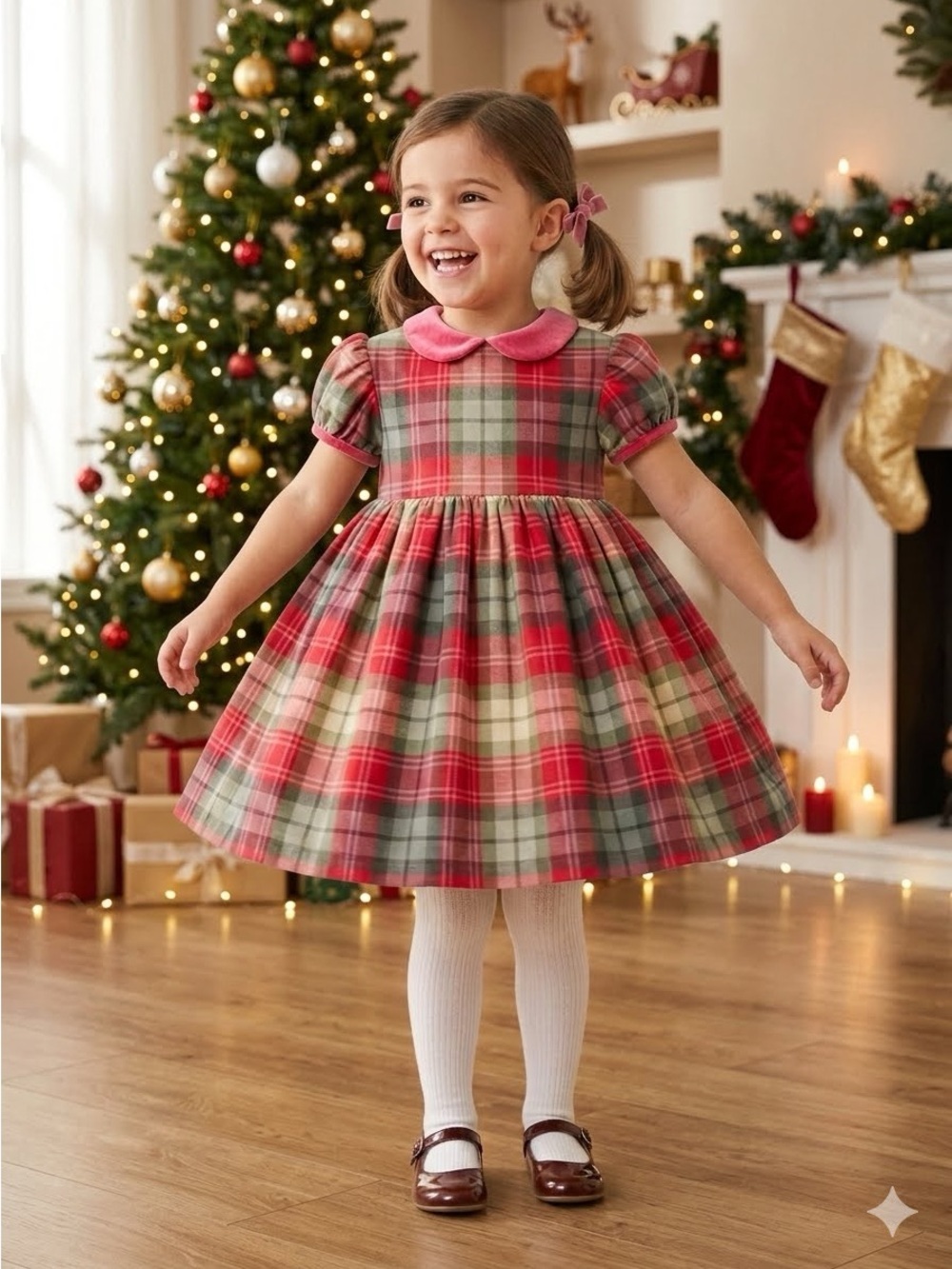 Papo d’anjo velvet Peter Pan holiday dress classic lined 4Y red/ pink/sage green
